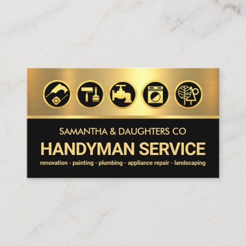 Gold Black Layers Handyman Tools Icons Business Card
