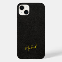 Gold black leather look signature script name