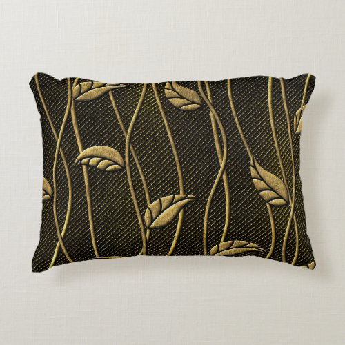 Gold  Black Leaves 3D Texture Accent Pillow