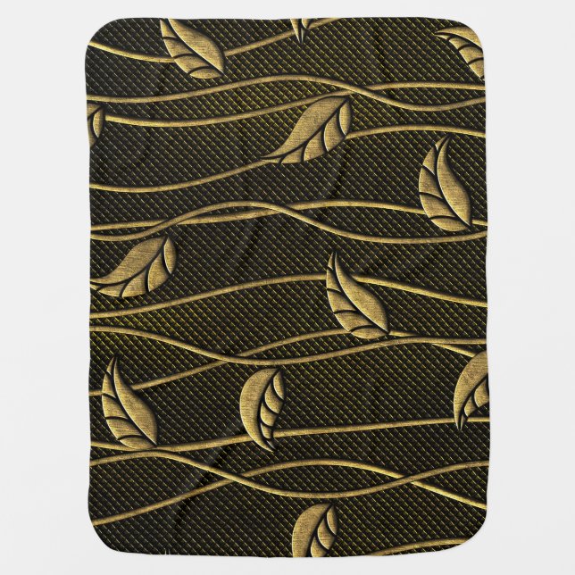 Gold & Black: Leaves 3D Texture. Baby Blanket (Front)