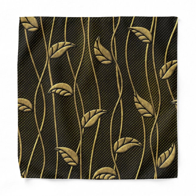 Gold & Black: Leaves 3D Texture. Bandana (Front)