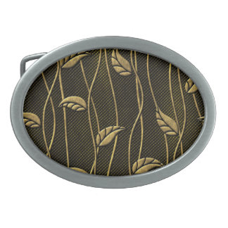 Gold & Black: Leaves 3D Texture. Belt Buckle