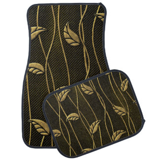 Gold & Black: Leaves 3D Texture. Car Floor Mat