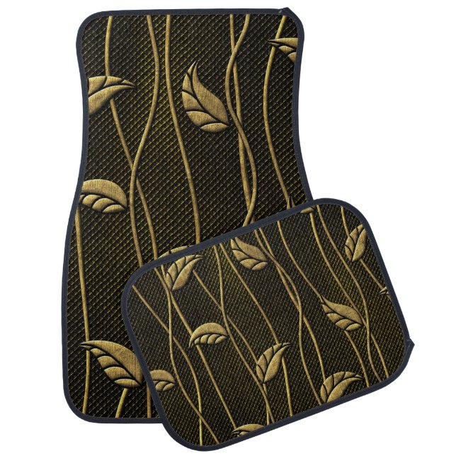 Gold & Black: Leaves 3D Texture. Car Floor Mat (Set)
