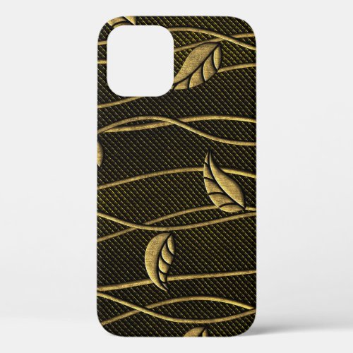 Gold  Black Leaves 3D Texture iPhone 12 Case