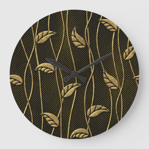 Gold  Black Leaves 3D Texture Large Clock