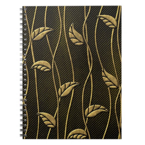 Gold  Black Leaves 3D Texture Notebook