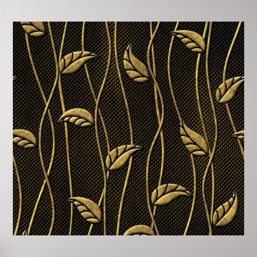 Gold  Black Leaves 3D Texture Poster
