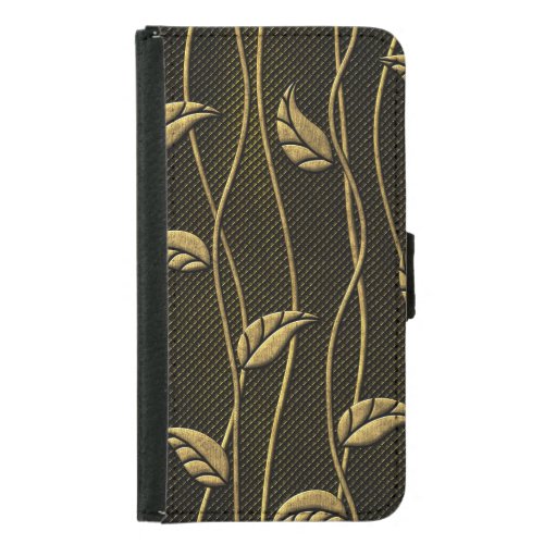 Gold  Black Leaves 3D Texture Samsung Galaxy S5 Wallet Case