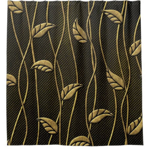 Gold  Black Leaves 3D Texture Shower Curtain