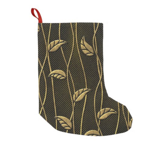 Gold  Black Leaves 3D Texture Small Christmas Stocking