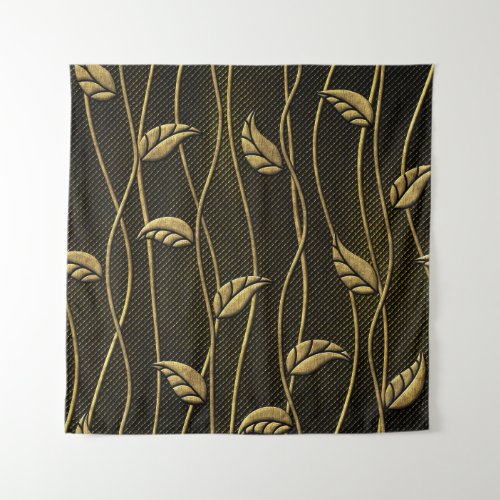 Gold  Black Leaves 3D Texture Tapestry