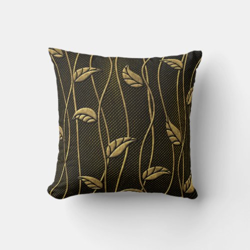 Gold  Black Leaves 3D Texture Throw Pillow