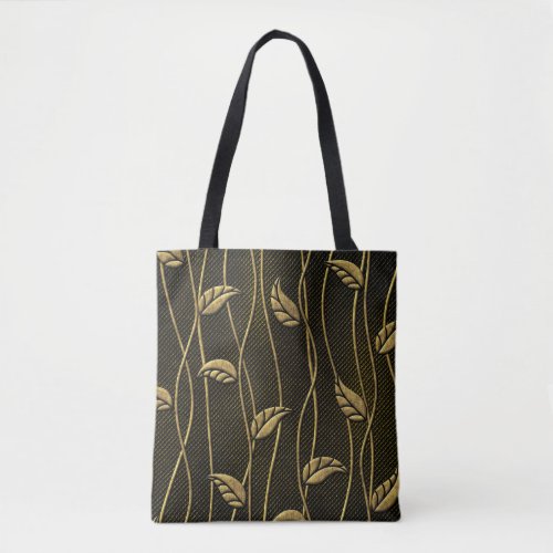 Gold  Black Leaves 3D Texture Tote Bag