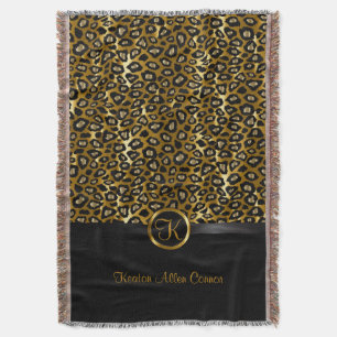 Gold & Black Leopard Animal Pattern Throw Blanket