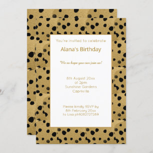 GOLD BLACK LEOPARD ANIMAL PRINT BIRTHDAY INVITATION