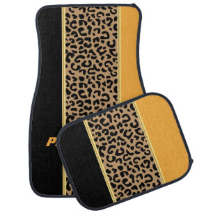 Gold & Black Leopard Animal Print Car Floor Mat
