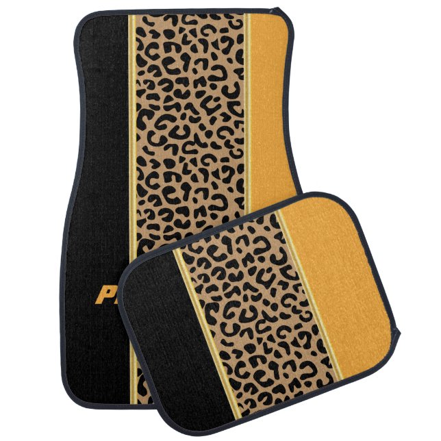 Gold & Black Leopard Animal Print Car Floor Mat (Set)