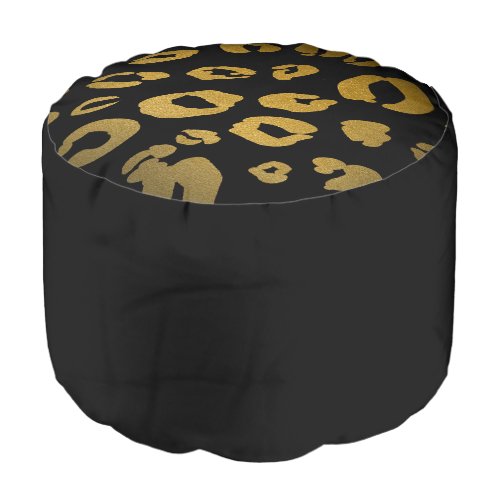 Gold Black Leopard Cheetah Jaguar Animal Print Pouf