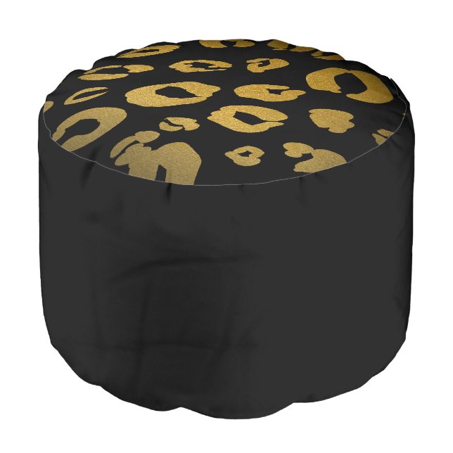 Gold Black Leopard Cheetah Jaguar Animal Print Pouf (Angled Front)