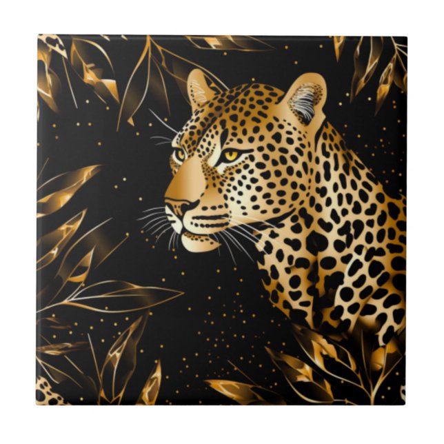 Gold Black Leopard Cheetah Kitchen Bathroom  Ceramic Tile (Front)