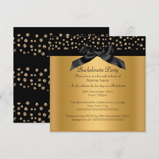 GOLD BLACK LEOPARD DIAMOND BACHELORETTE INVITATION (Front/Back)