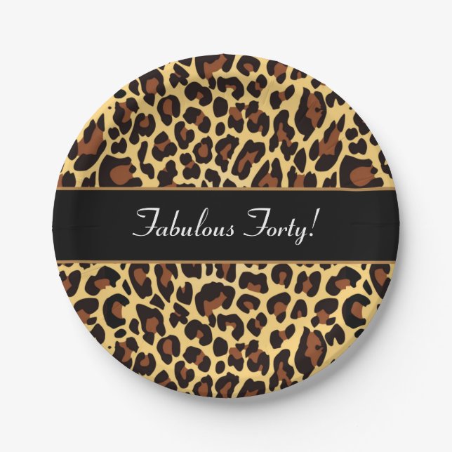 Gold Black Leopard Fabulous 40 Birthday A04 Paper Plates (Front)