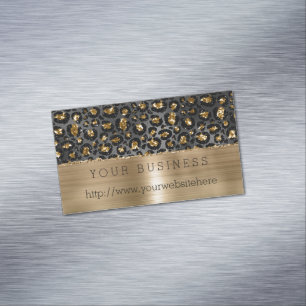 Gold Black Leopard Glitter Business Card Magnet
