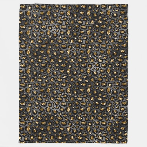 Gold Black Leopard Glitter  Fleece Blanket