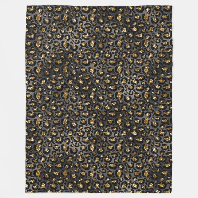 Gold Black Leopard Glitter  Fleece Blanket (Front)