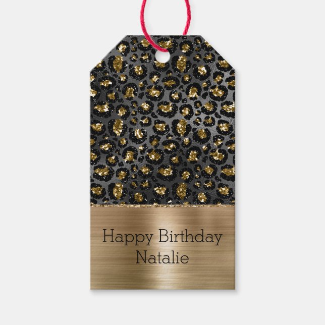 Gold Black Leopard Glitter  Gift Tags (Front)