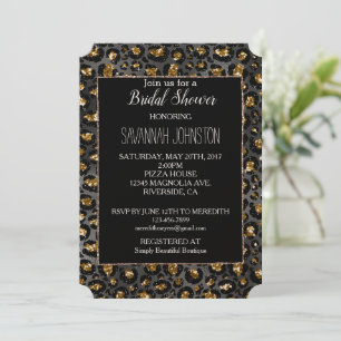 Gold Black Leopard Glitter Invitation