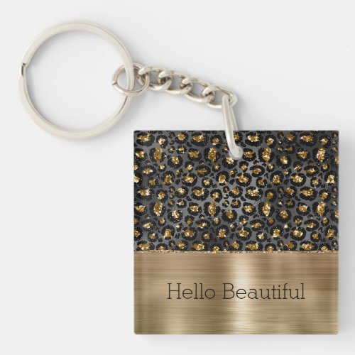 Gold Black Leopard Glitter  Keychain