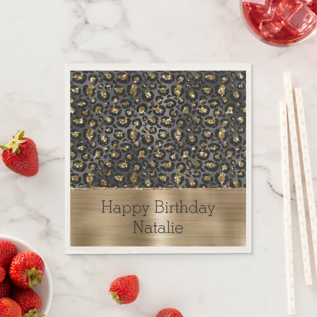 Gold Black Leopard Glitter  Napkins (Insitu)