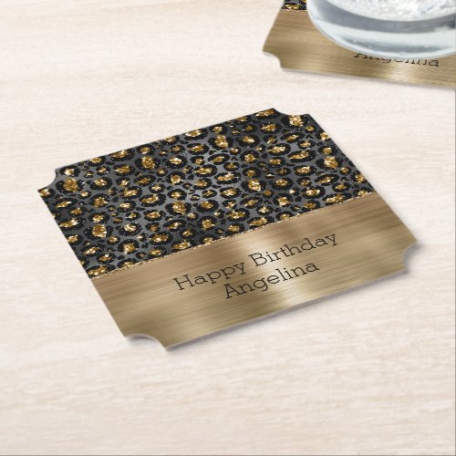 Gold Black Leopard Glitter  Paper Coaster