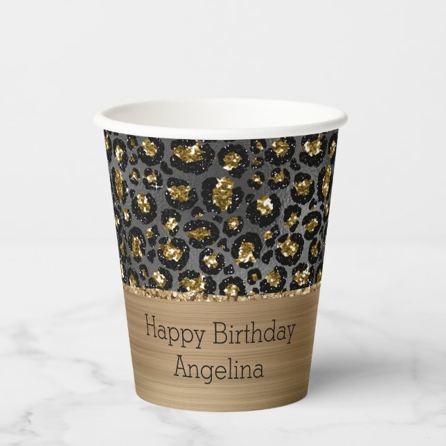 Gold Black Leopard Glitter  Paper Cups (Front)