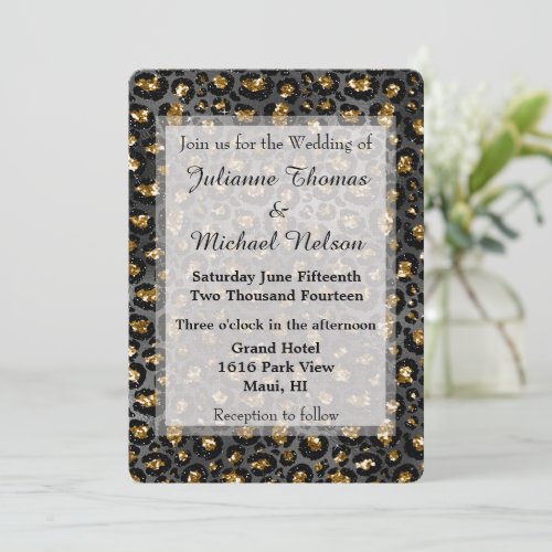 Gold Black Leopard Glitter Wedding Invitation
