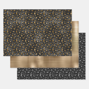 Gold Black Leopard Glitter  Wrapping Paper Sheets