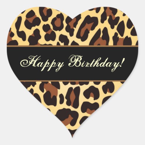 Gold Black Leopard Happy Birthday Heart Sticker