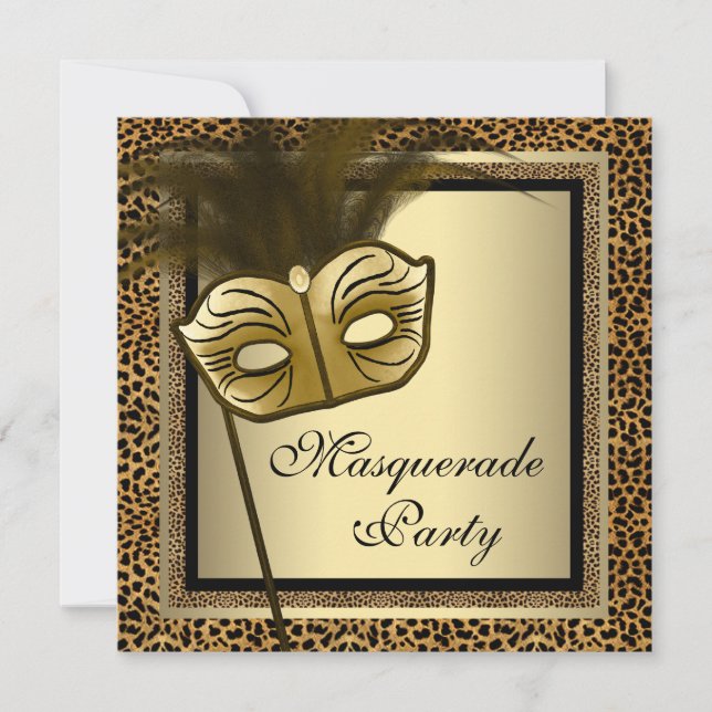 Gold Black Leopard Masquerade Party Invitation (Front)