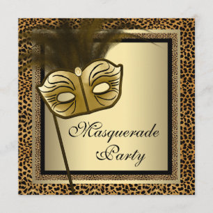 Gold Black Leopard Masquerade Party Invitation