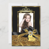 Gold Black Leopard Print & Bow Photo Quinceanera Invitation (Front)