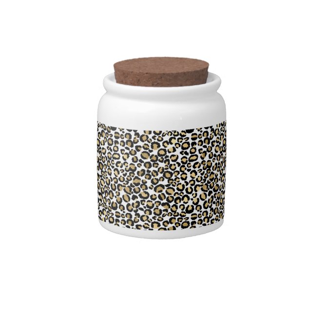 Gold Black Leopard Print Candy Jar (Front)