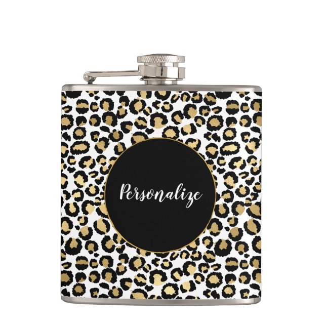 Gold Black Leopard Print Flask (Front)