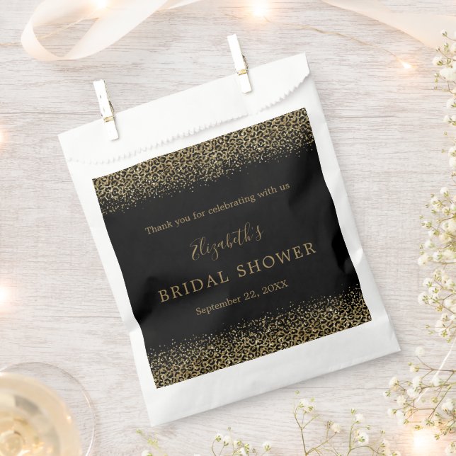 Gold Black Leopard Print Glam Bridal Shower  Favor Bag (Clipped)