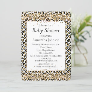 Gold Black Leopard Print Glitter Confetti Invitation
