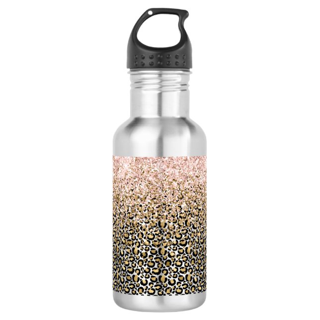 Gold Black Leopard Print Glitz Stainless Steel Water Bottle (Front)