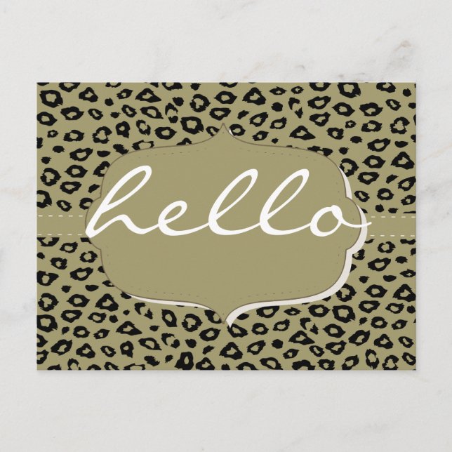 Gold Black Leopard Print Hello Postcard (Front)