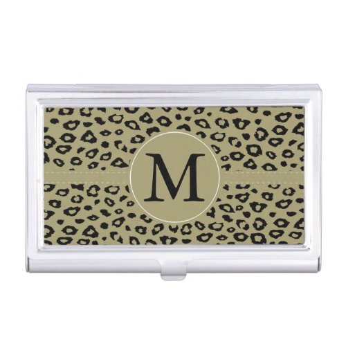 Gold Black Leopard Print monogram Case For Business Cards