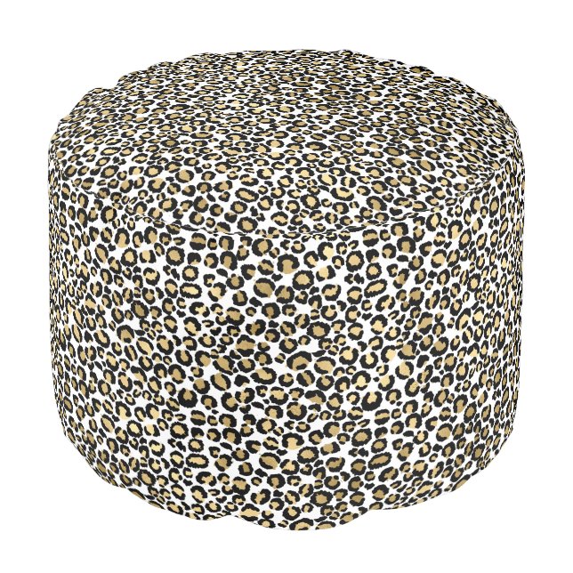 Gold Black Leopard Print Pouf (Angled Front)